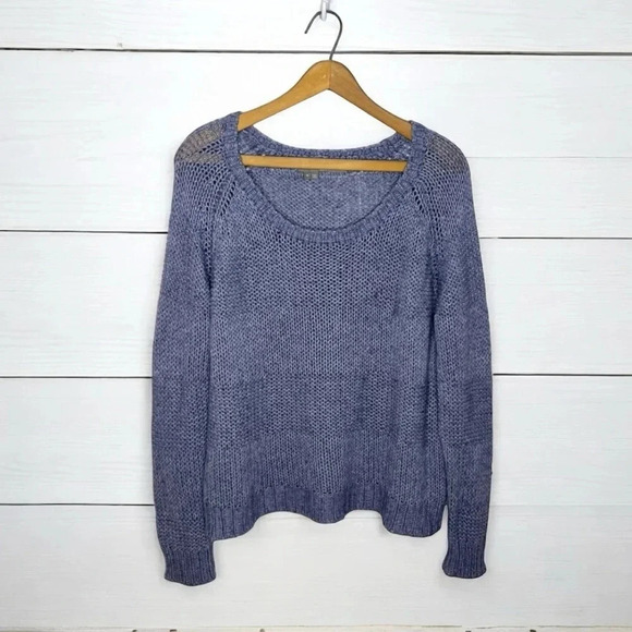 360 Sweater Wool Cotton Yak Blend Open Knit Pullover Block Stripe Cozy Layer - Picture 2 of 8